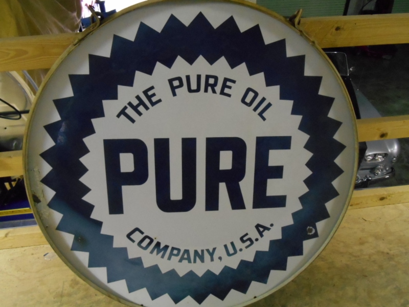 Original Poreclain Pure Oil Sign - Unrestored
